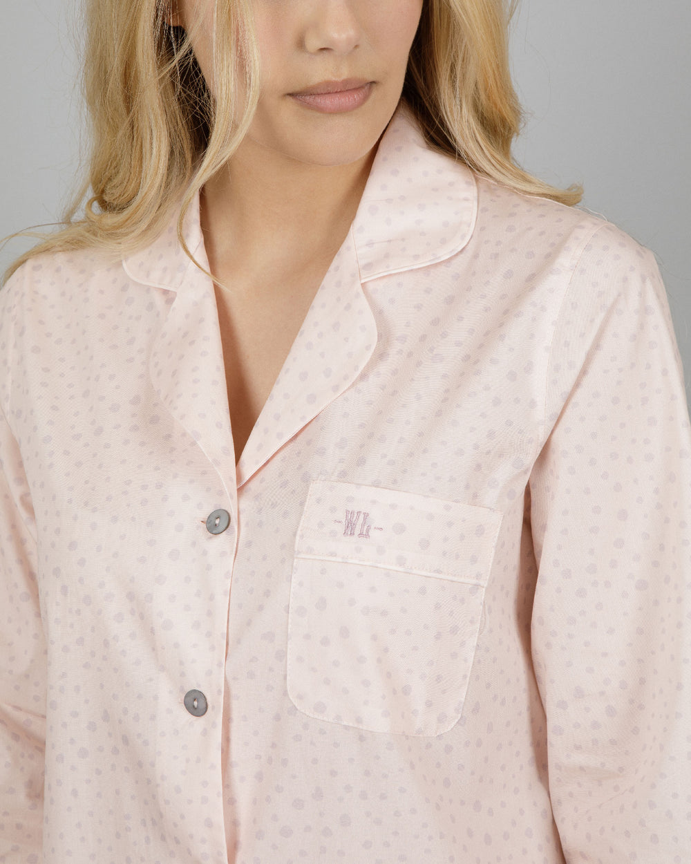 Womens Sleepshirt Pink Dots Close - Woodstock Laundry