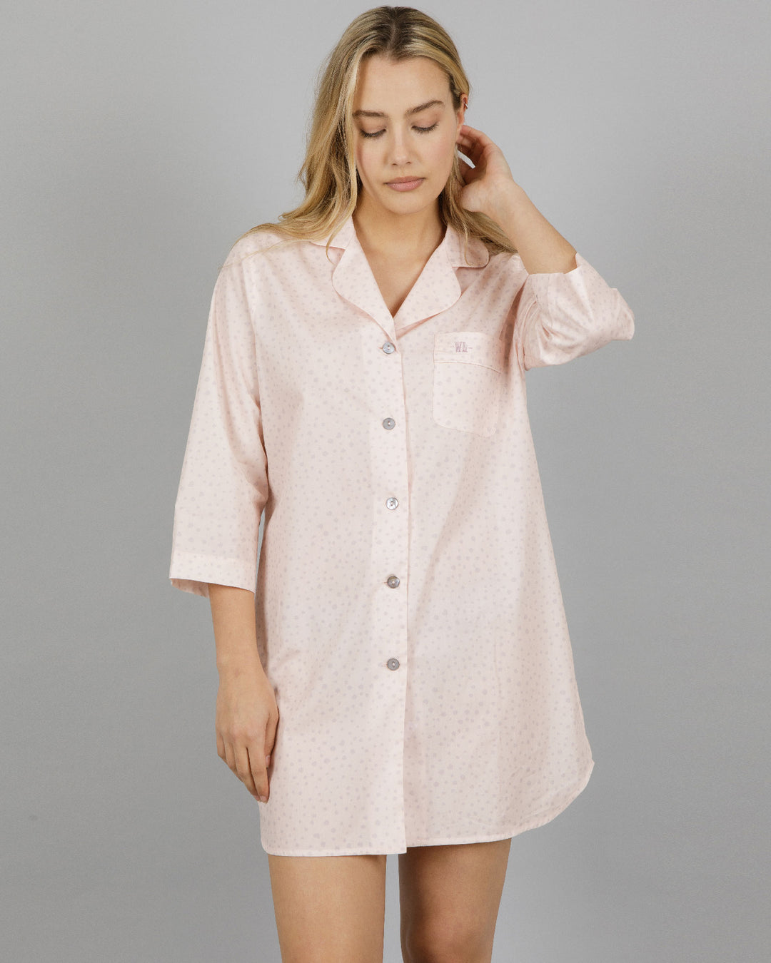 Womens Sleepshirt Pink Dots Front - Woodstock Laundry