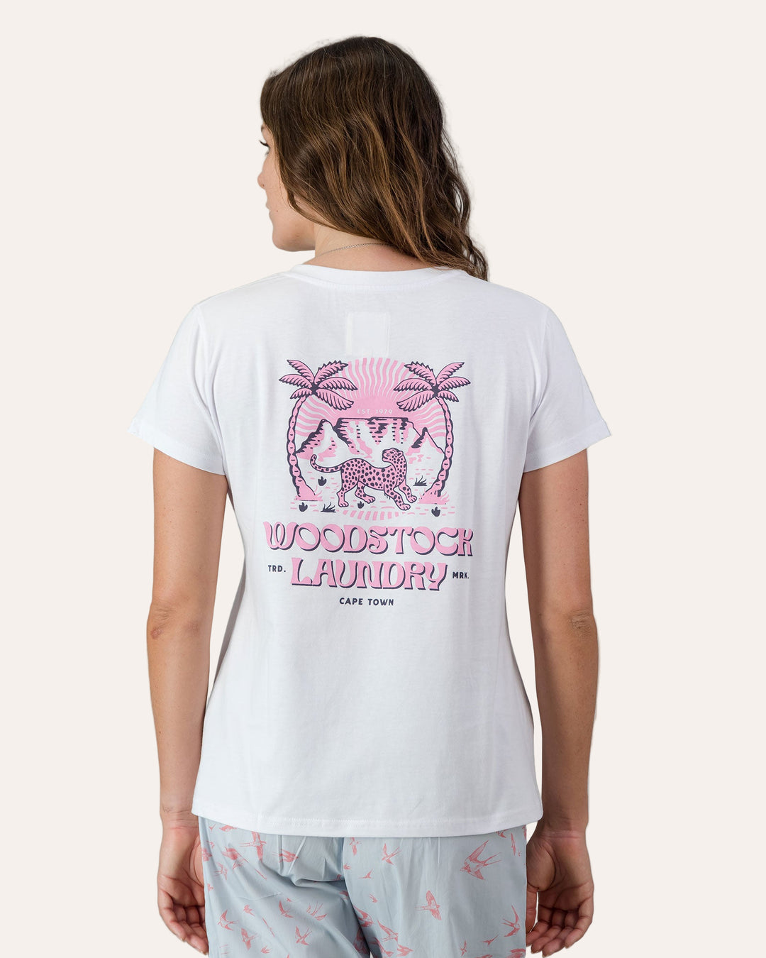 Womens T-Shirt - Pink Leopard on White Back