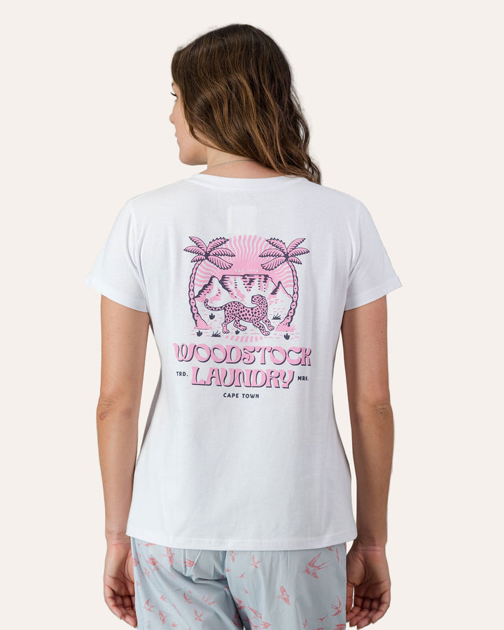 Womens T-Shirt - Pink Leopard on White Back