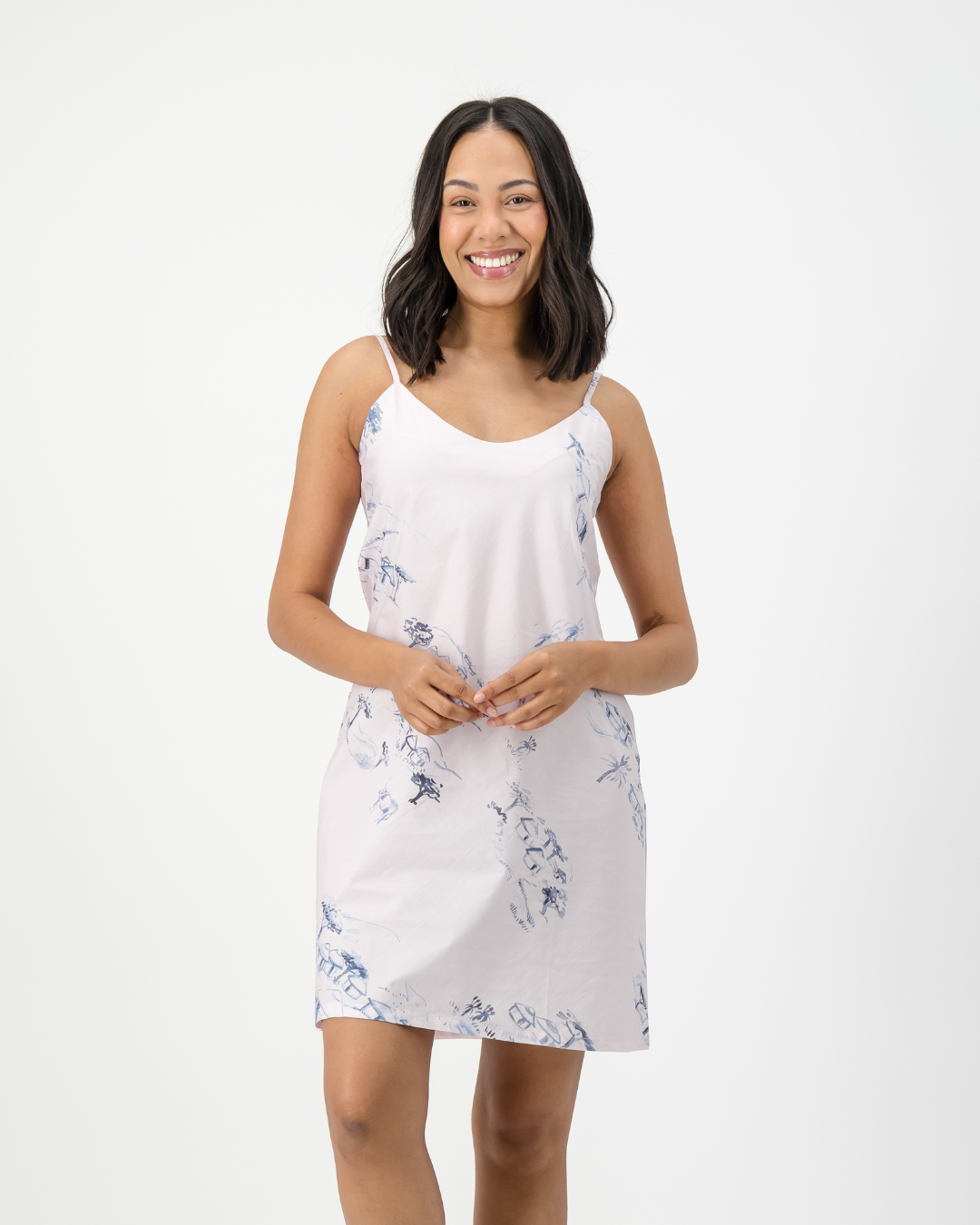 Womens Chemise Nighty - Grey Wild Coast on Pink