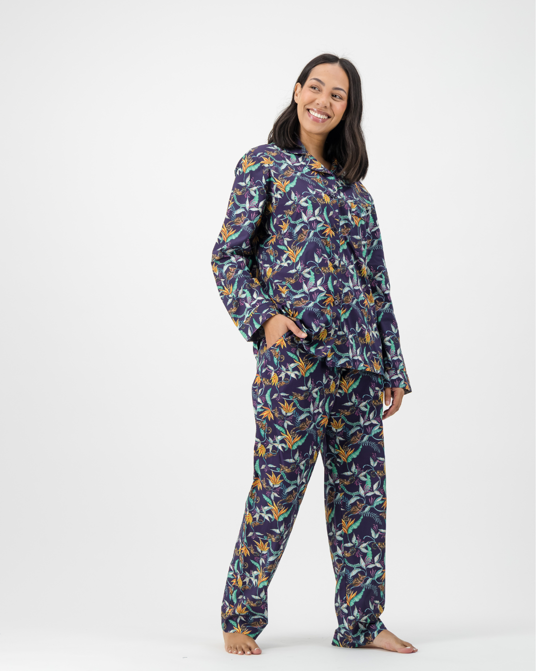 Womens Long Pyjamas - Nag Apies on Navy