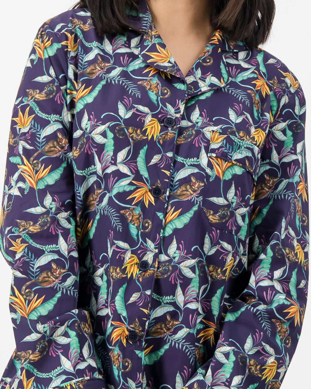 Womens Long Pyjamas - Nag Apies on Navy