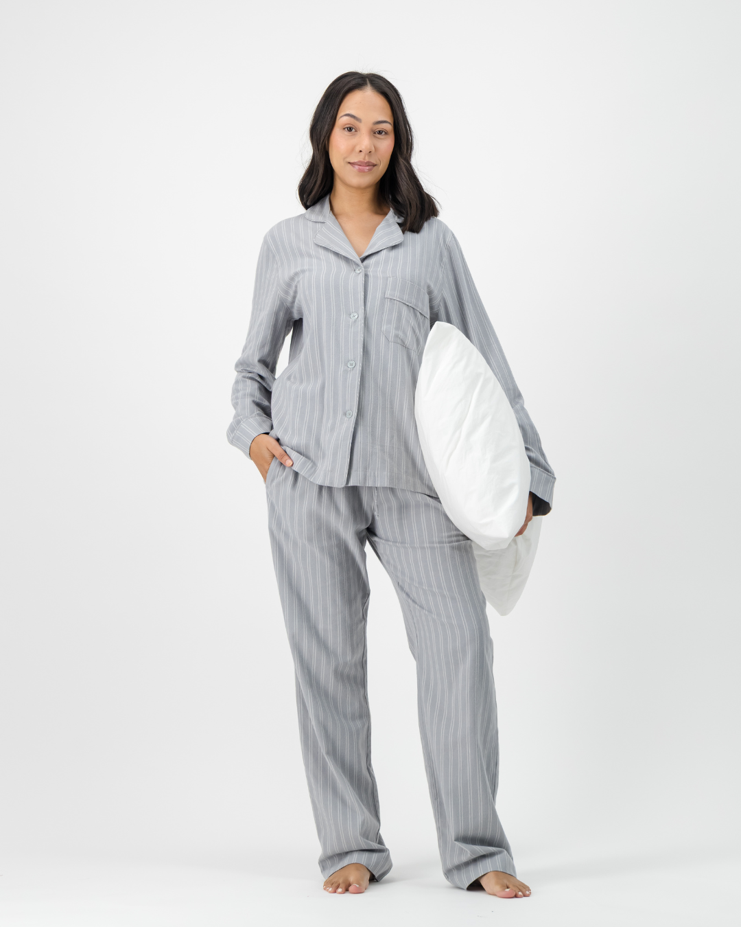 Womens Long Pyjamas - Iggy Stripe on Grey