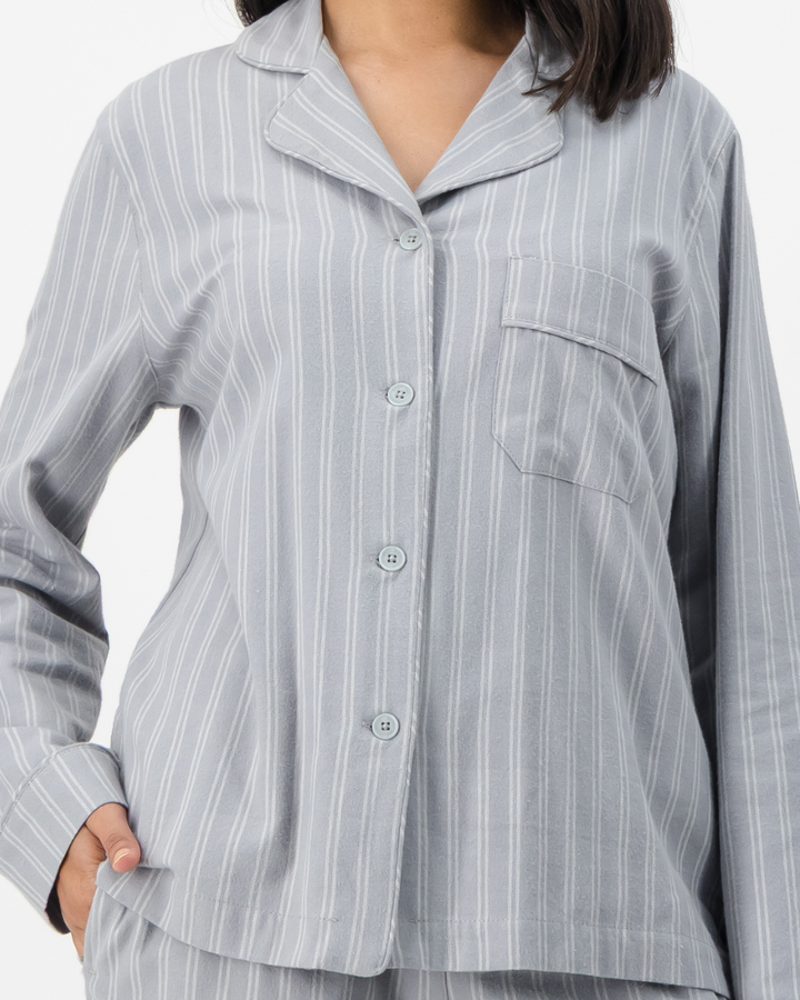 Womens Long Pyjamas - Iggy Stripe on Grey
