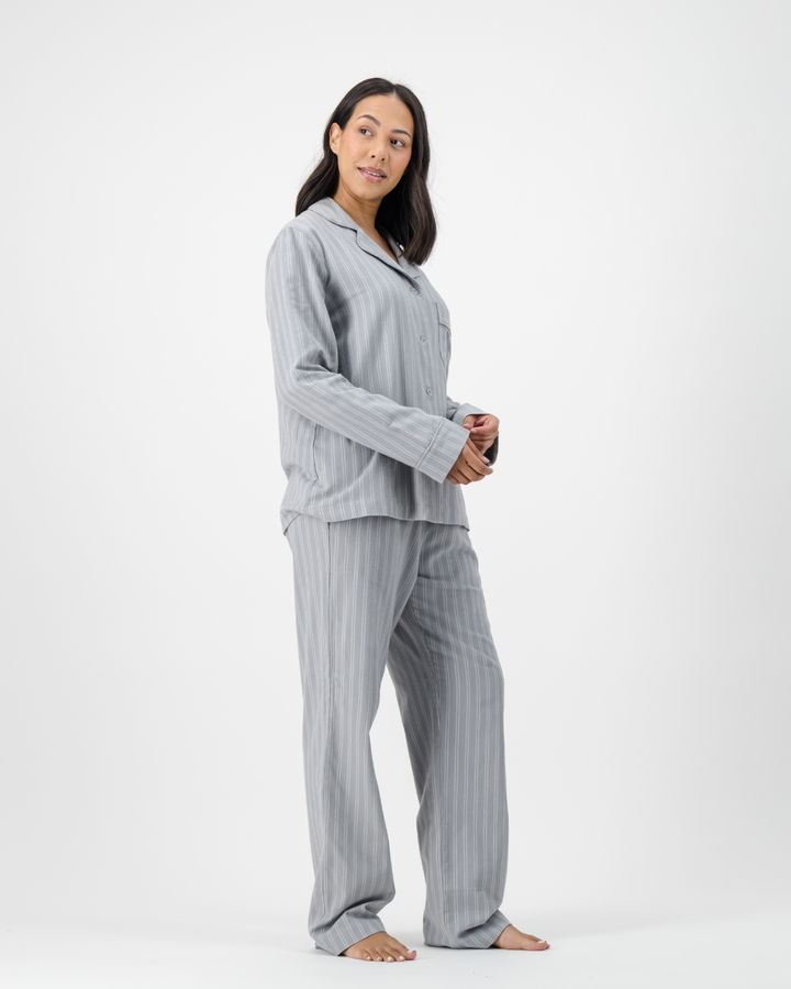 Womens Long Pyjamas - Iggy Stripe on Grey