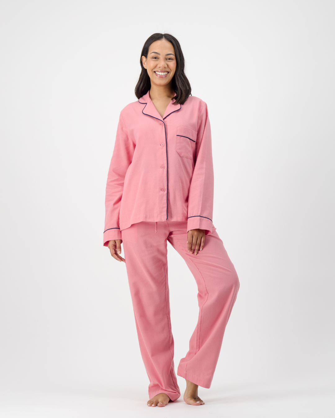 Womens Long Pyjamas - Plain Pink