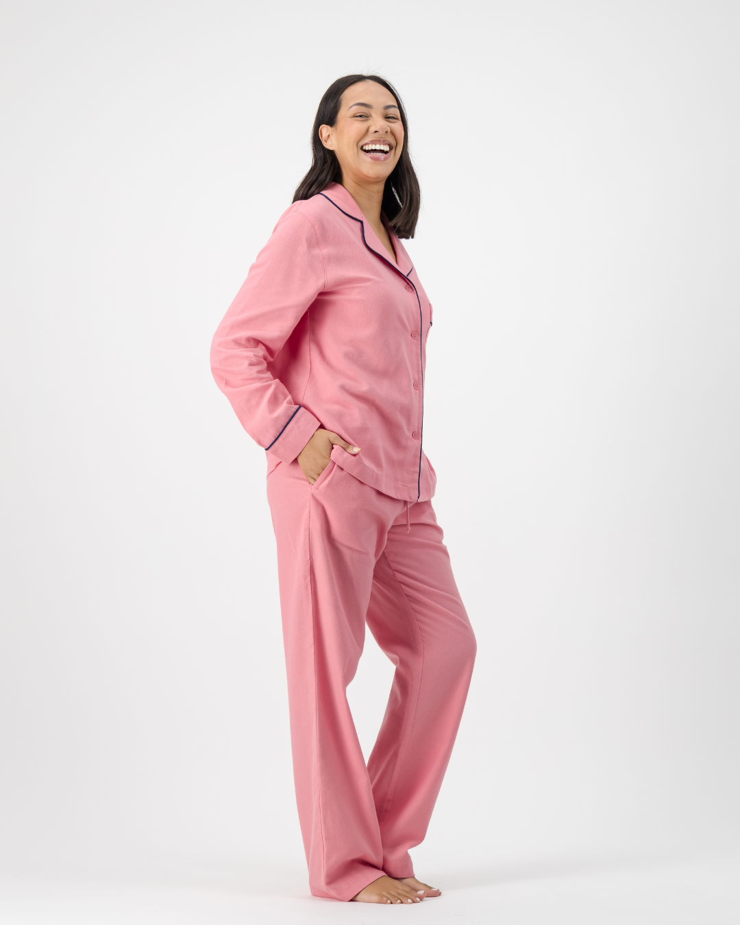 Womens Long Pyjamas - Plain Pink