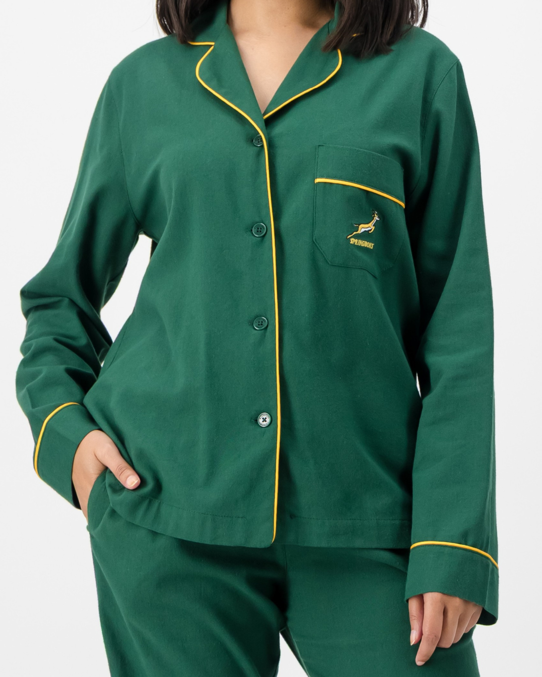 Womens Long Pyjamas - Springboks on Green