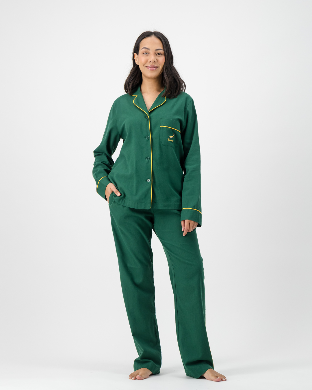 Womens Long Pyjamas - Springboks on Green