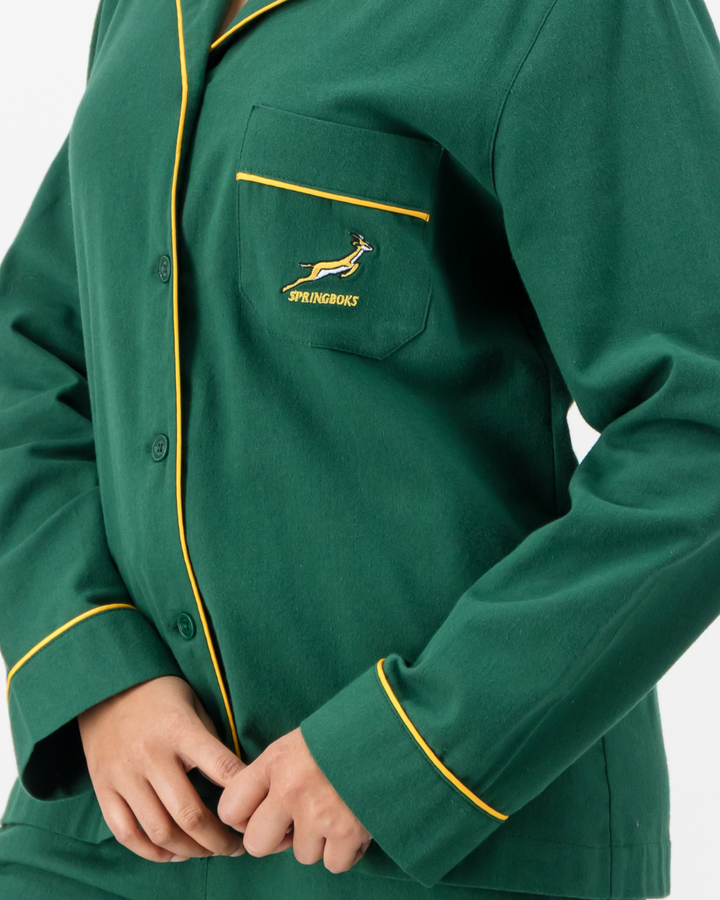 Womens Long Pyjamas - Springboks on Green