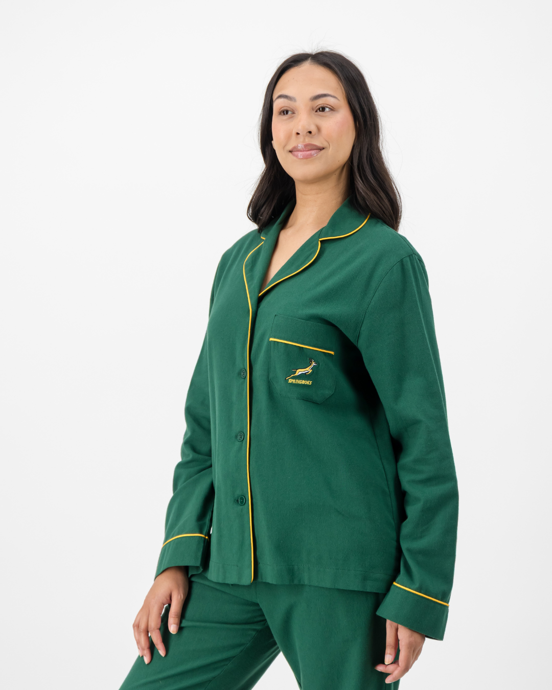Womens Long Pyjamas - Springboks on Green