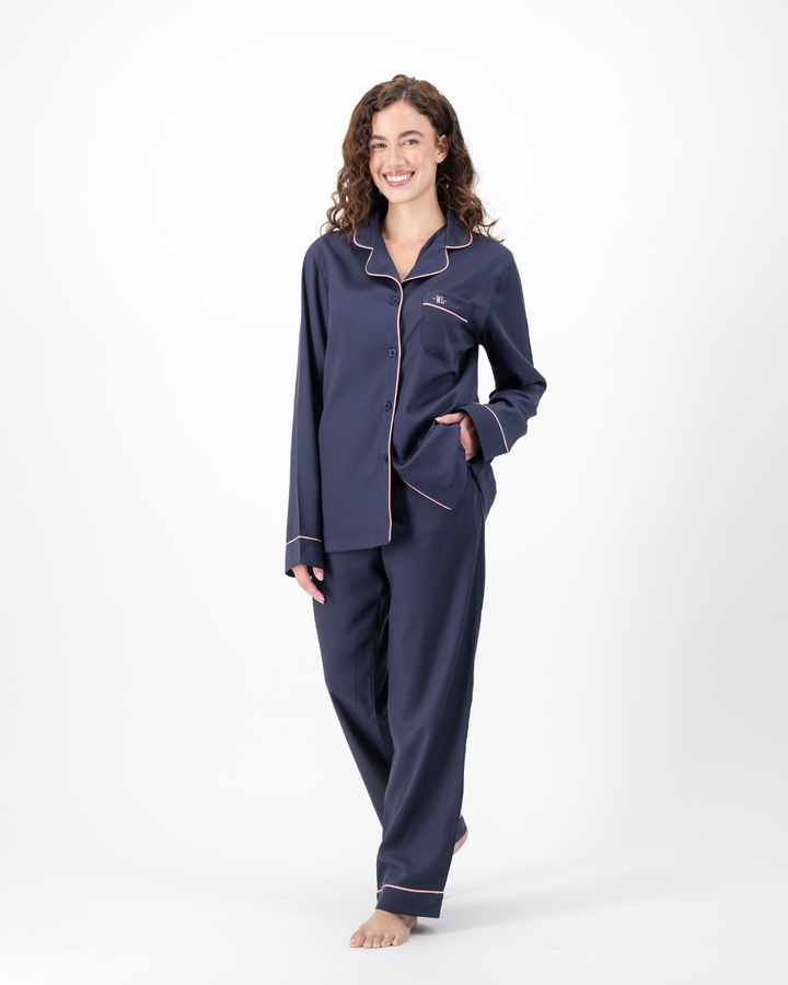 Womens Long Pyjamas - Tencel - Navy