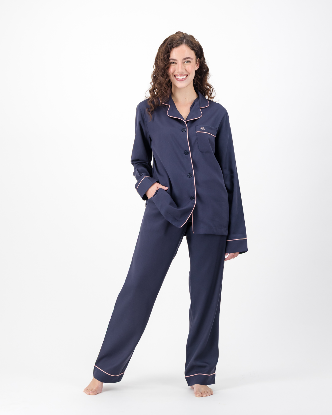 Womens Long Pyjamas - Tencel - Navy