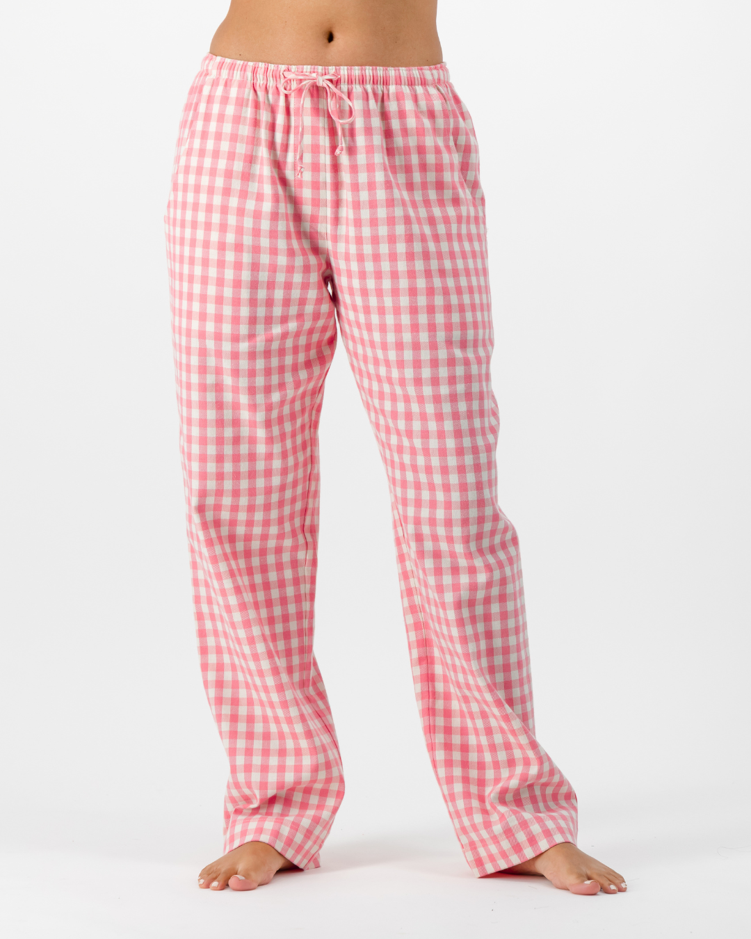Womens Lounge Pants - Pink Gingham on Cream
