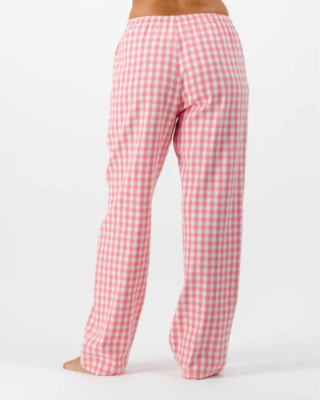 Womens Lounge Pants - Pink Gingham on Cream