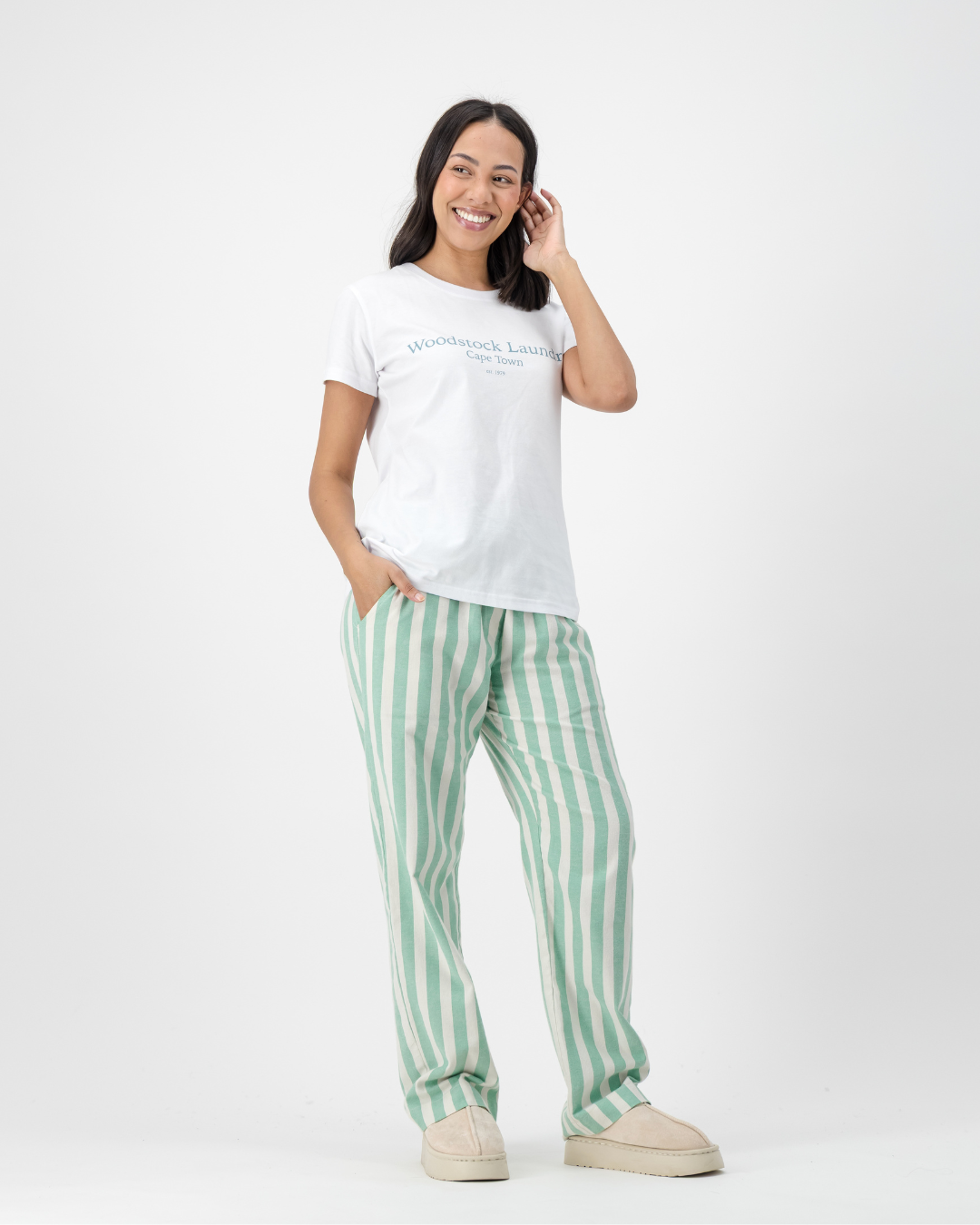 Womens Lounge Pants - Yoko Stone on Green