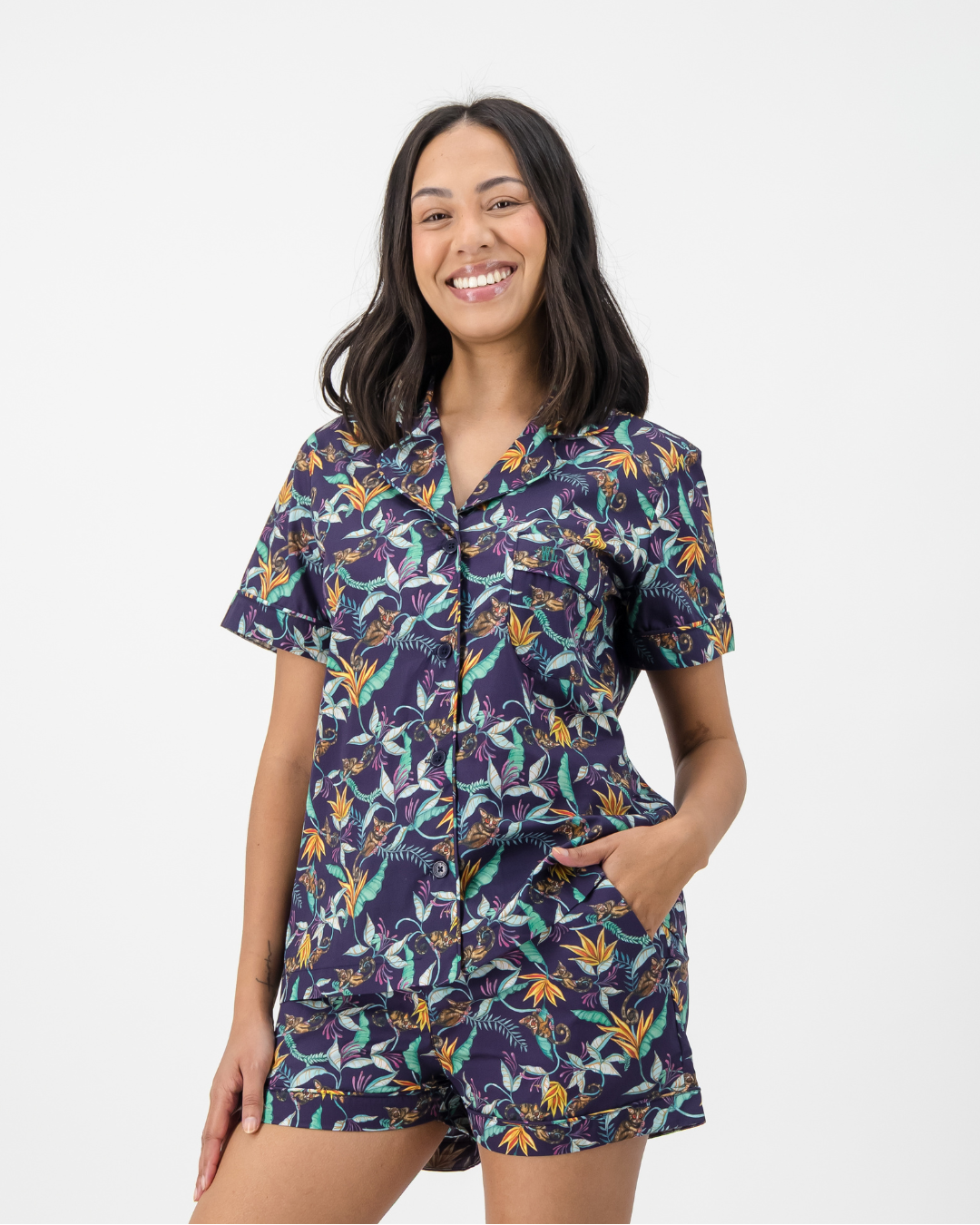 Womens Short Pyjamas - Nag Apies on Navy