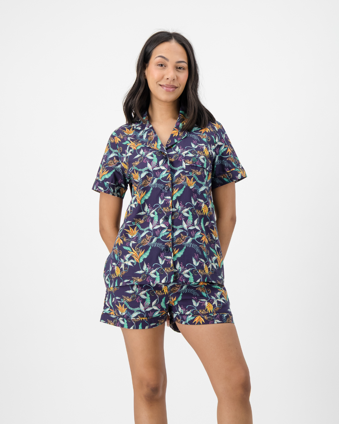 Womens Short Pyjamas - Nag Apies on Navy