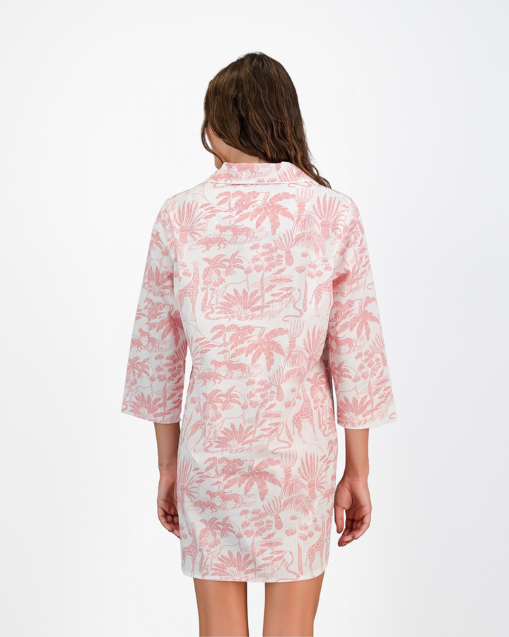 Womens Sleepshirt - Pink Mono Safari on White