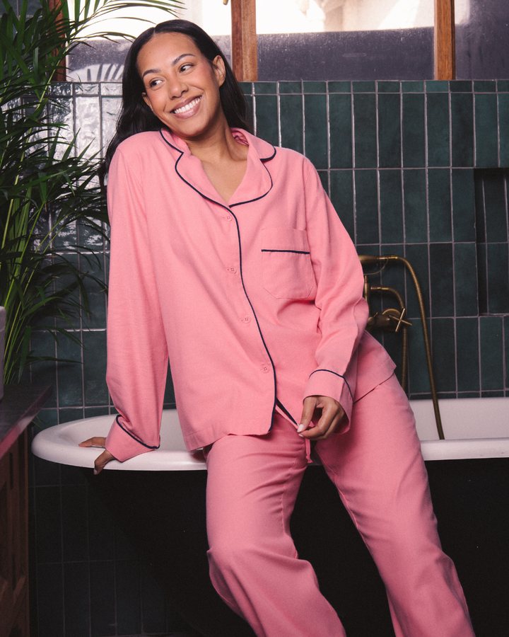 Womens Long Pyjamas - Plain Pink