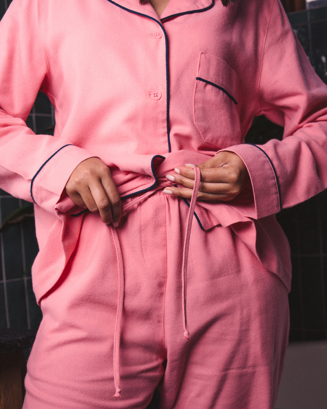 Womens Long Pyjamas - Plain Pink
