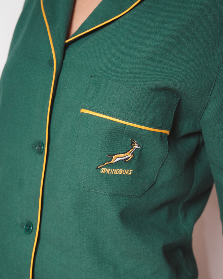 Womens Long Pyjamas - Springboks on Green
