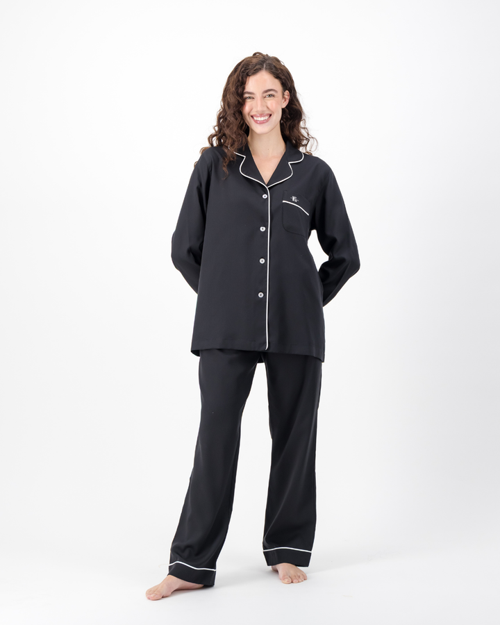 Womens Long Pyjamas - Tencel - Black