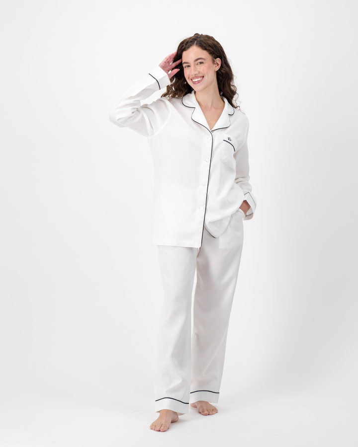 Womens Long Pyjamas - Tencel - White