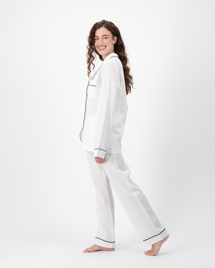 Womens Long Pyjamas - Tencel - White