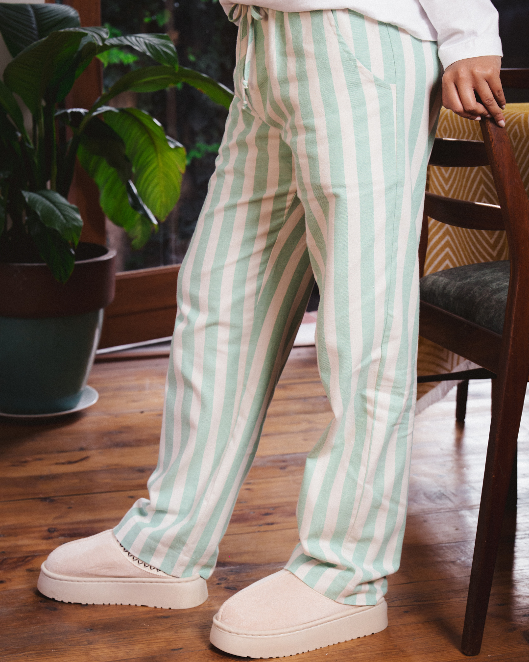 Womens Lounge Pants - Yoko Stone on Green
