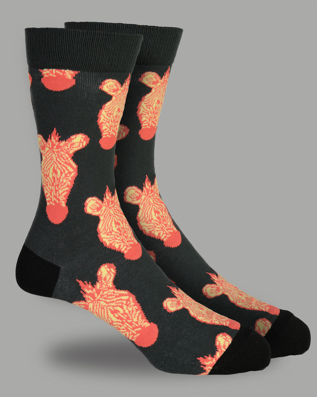Bamboo Socks - Yellow Zebras on Green 3D - Woodstock Laundry