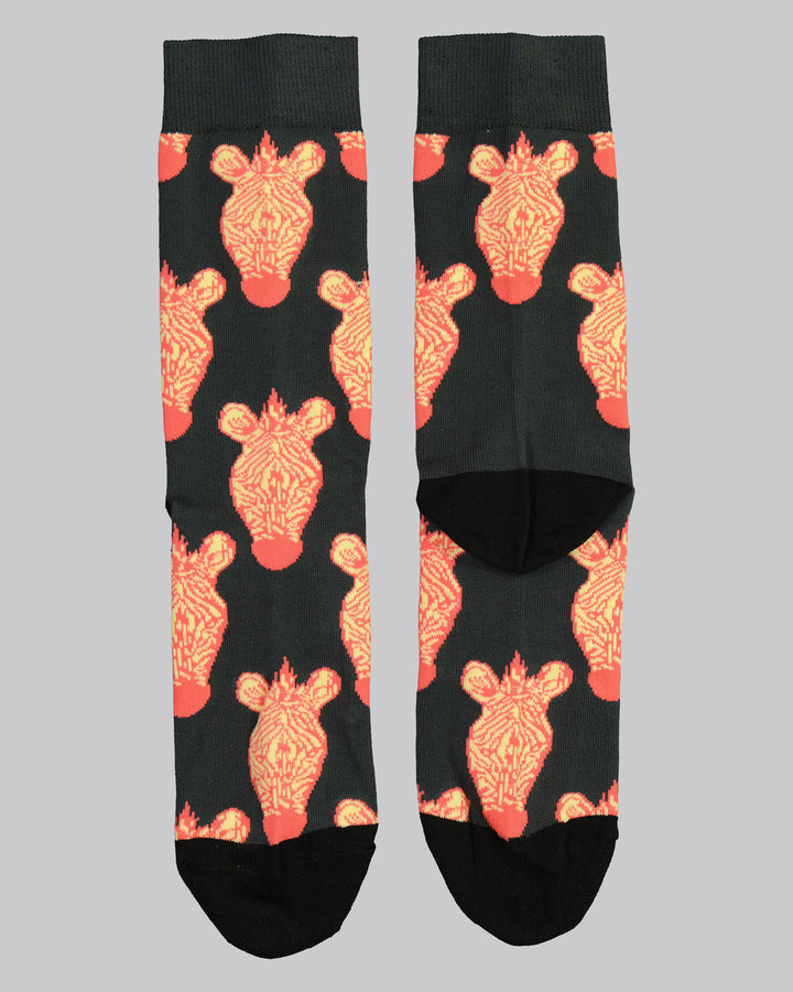 Bamboo Socks - Yellow Zebras on Green Flat - Woodstock Laundry