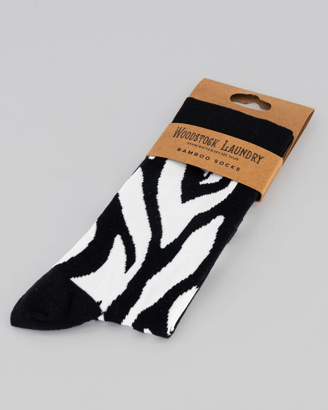 Bamboo Socks - Zebra Stripes on White Packaging - Woodstock Laundry