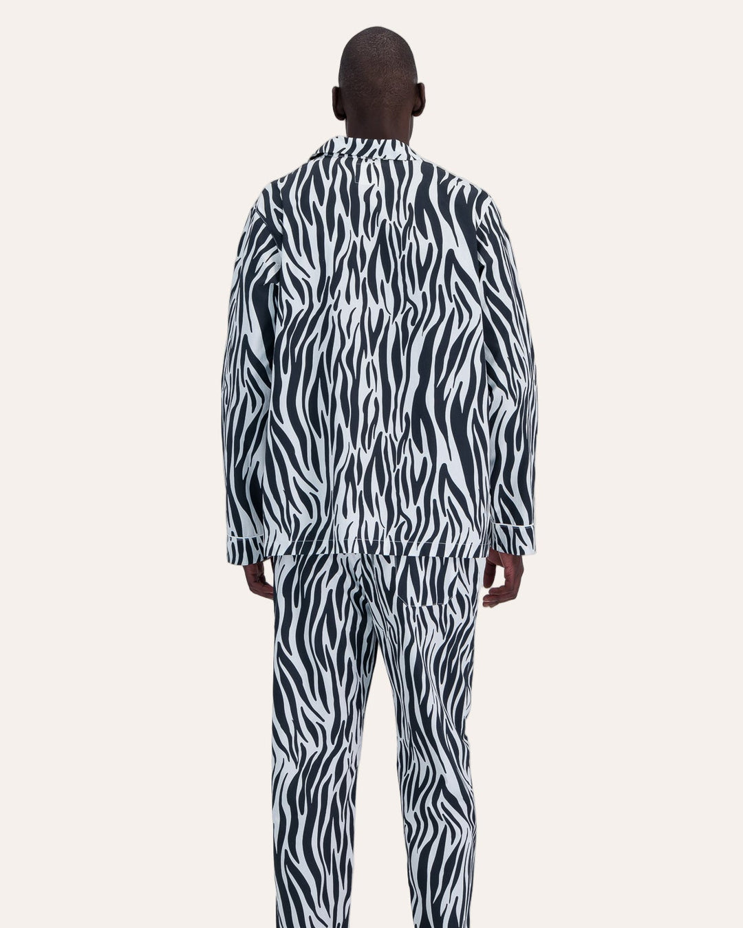 Mens Long Pyjamas - Zebra Stripes on White