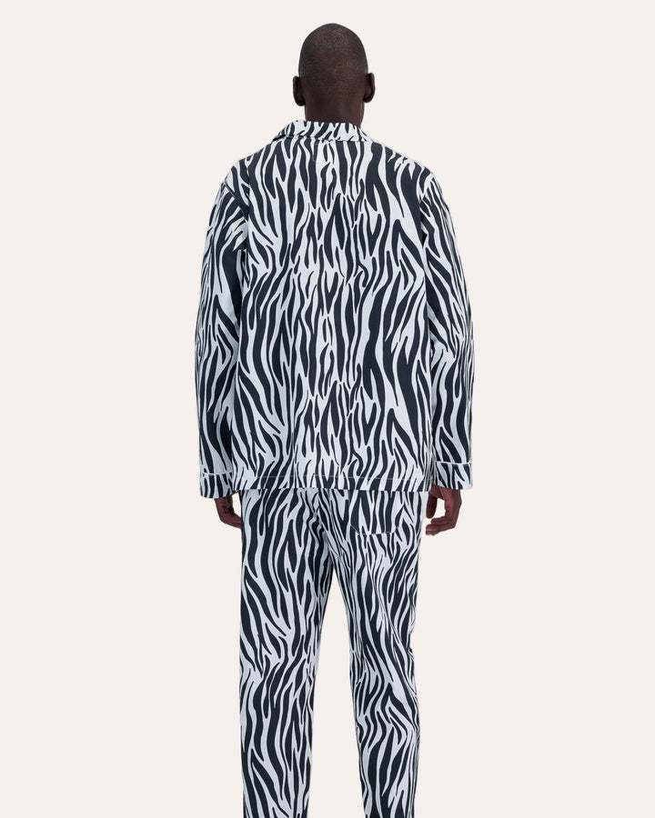 Mens Long Pyjamas - Zebra Stripes on White