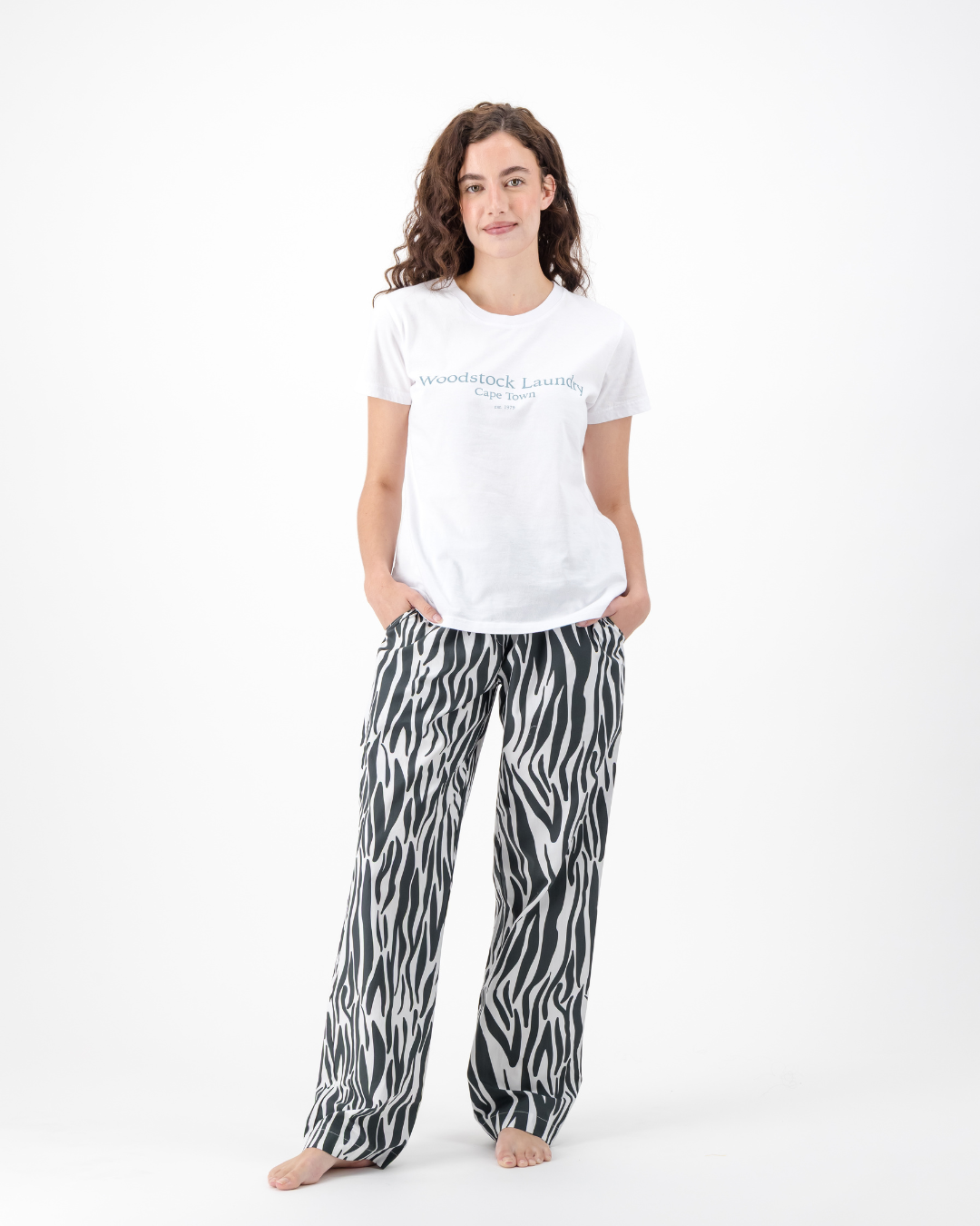 Womens Lounge Pants - Black Zebra Print on White