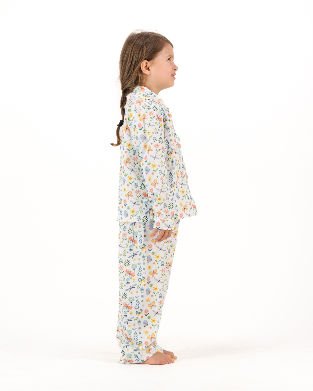 Girls Long Pyjamas - Butterfly and Dragonfly on White