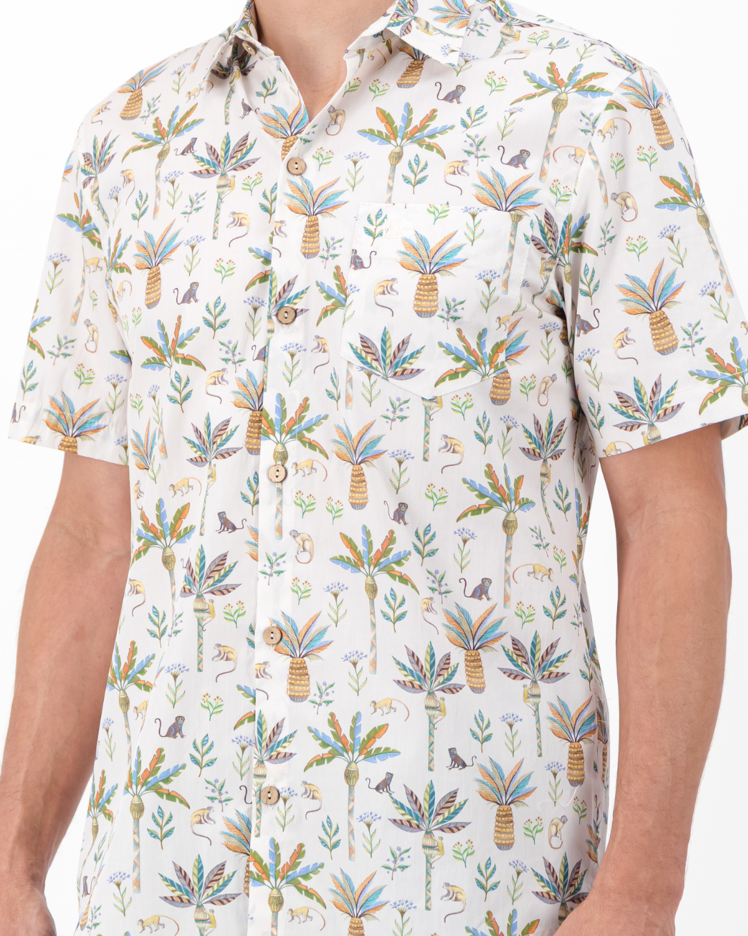 Mens Holiday Shirt - Monkeys and Palms on Off-White