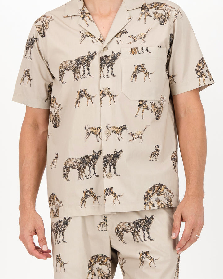 Mens Short Pyjamas - Wild Dogs on Beige