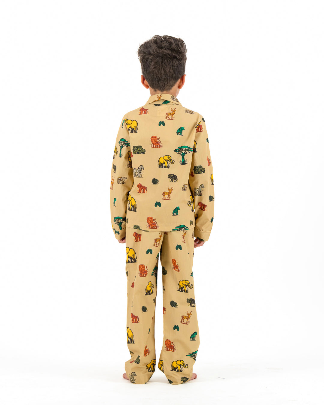 Boys Long Pyjamas - Safari Animals on Khaki