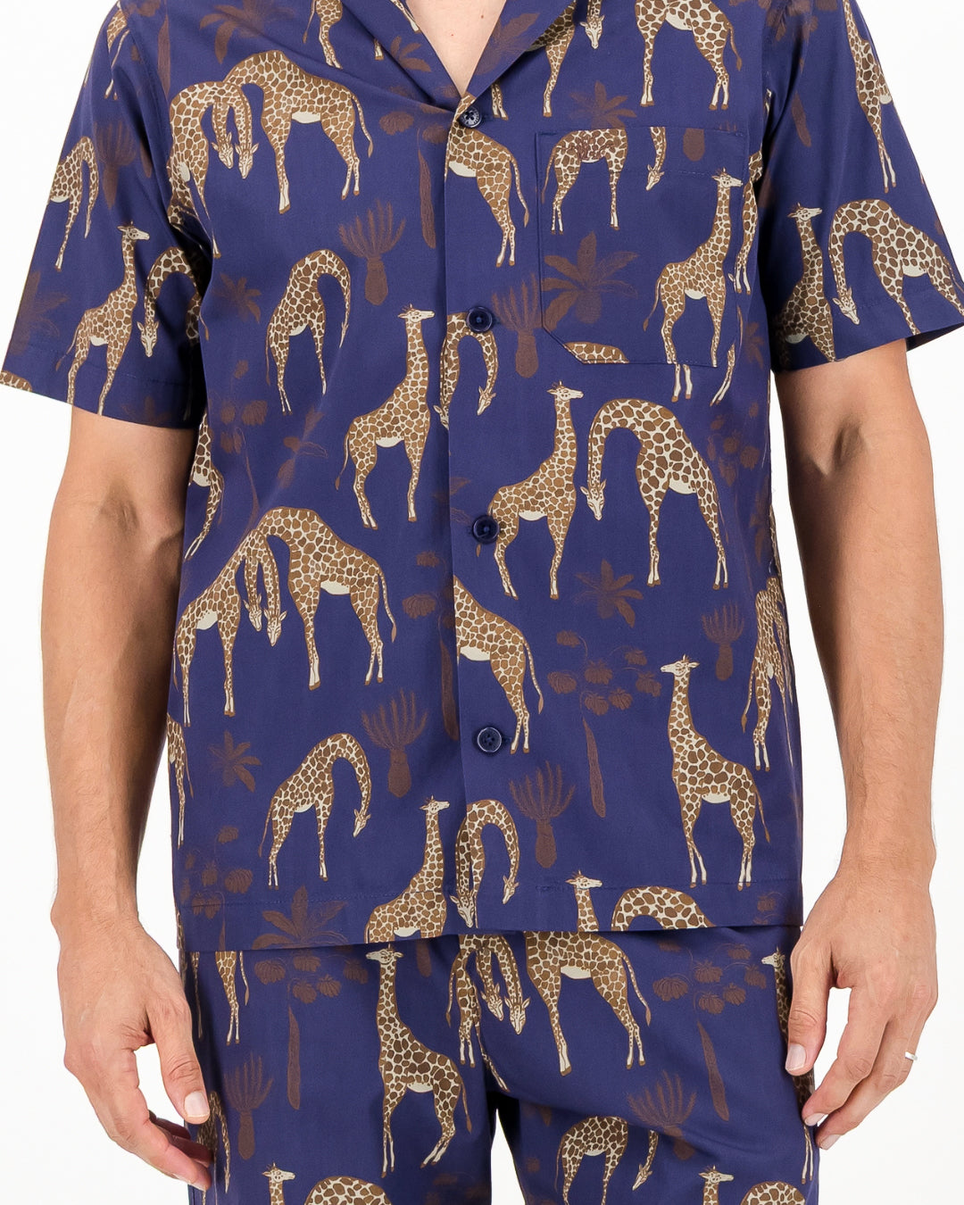 Mens Short Pyjamas - Brown Giraffes on Navy