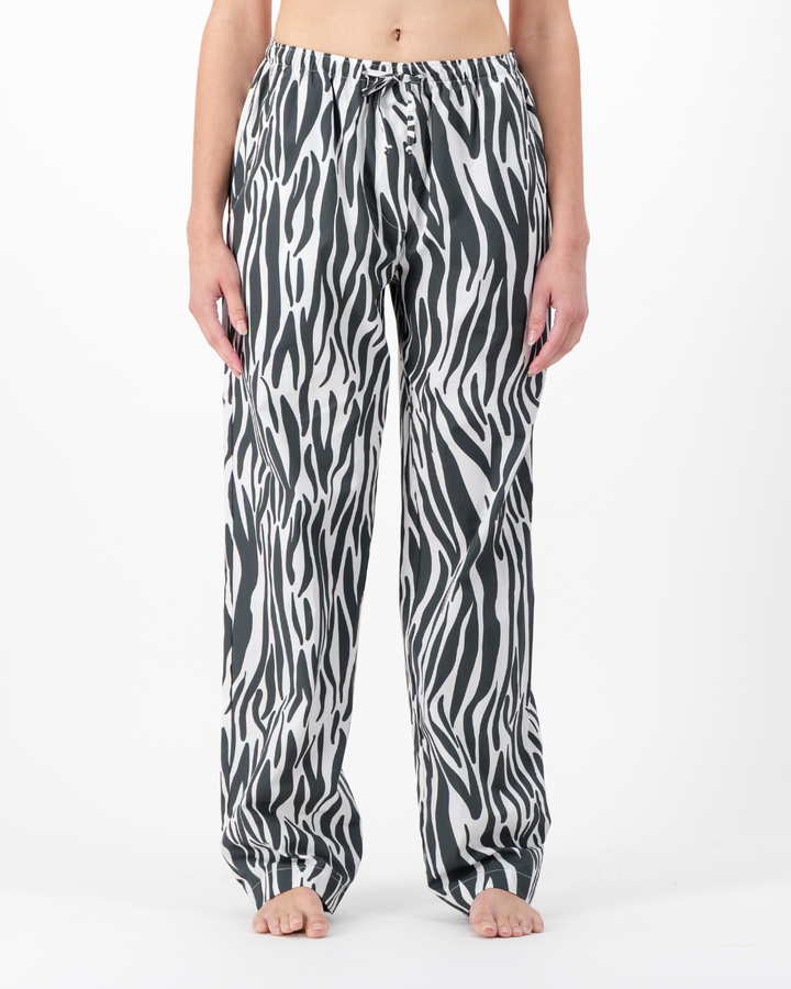 Womens Lounge Pants - Black Zebra Print on White