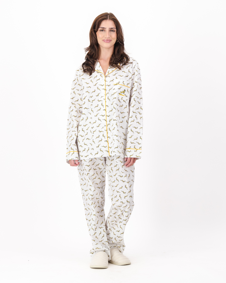 Womens Long Pyjamas - Custom Springboks Yellow Bok on White