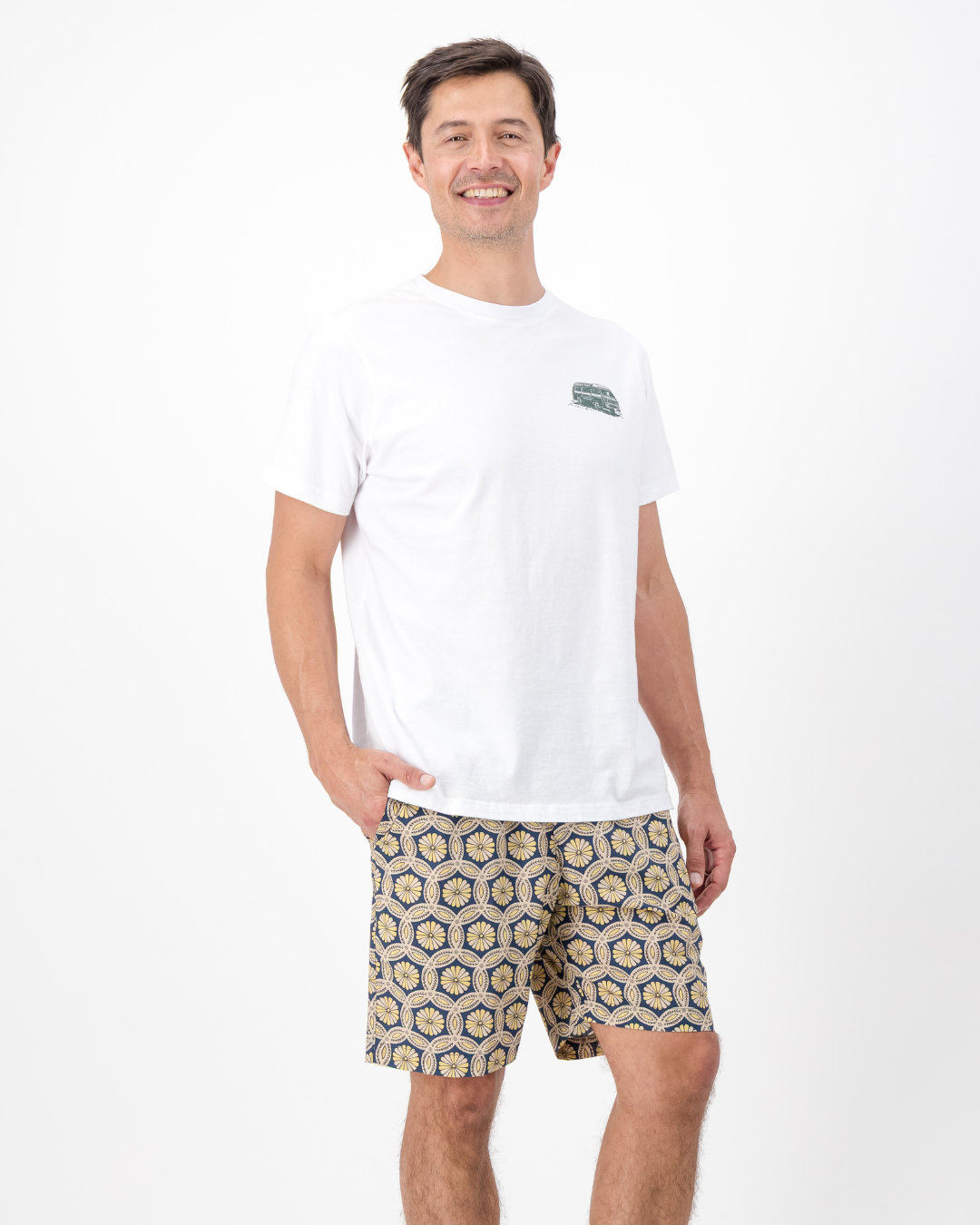 Mens Lounge Shorts - Geo Floral on Navy