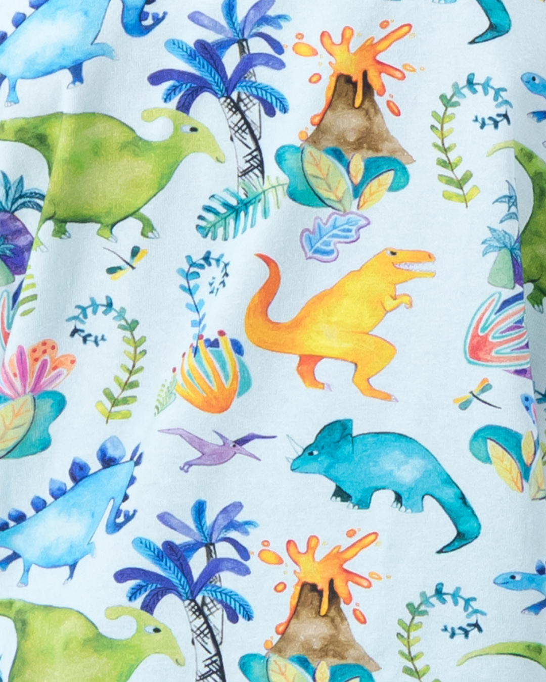 Kids Knitted Cotton Long Pyjama Set - Dinosaurs on Blue