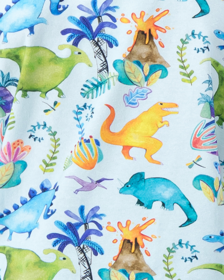 Kids Knitted Cotton Long Pyjama Set - Dinosaurs on Blue