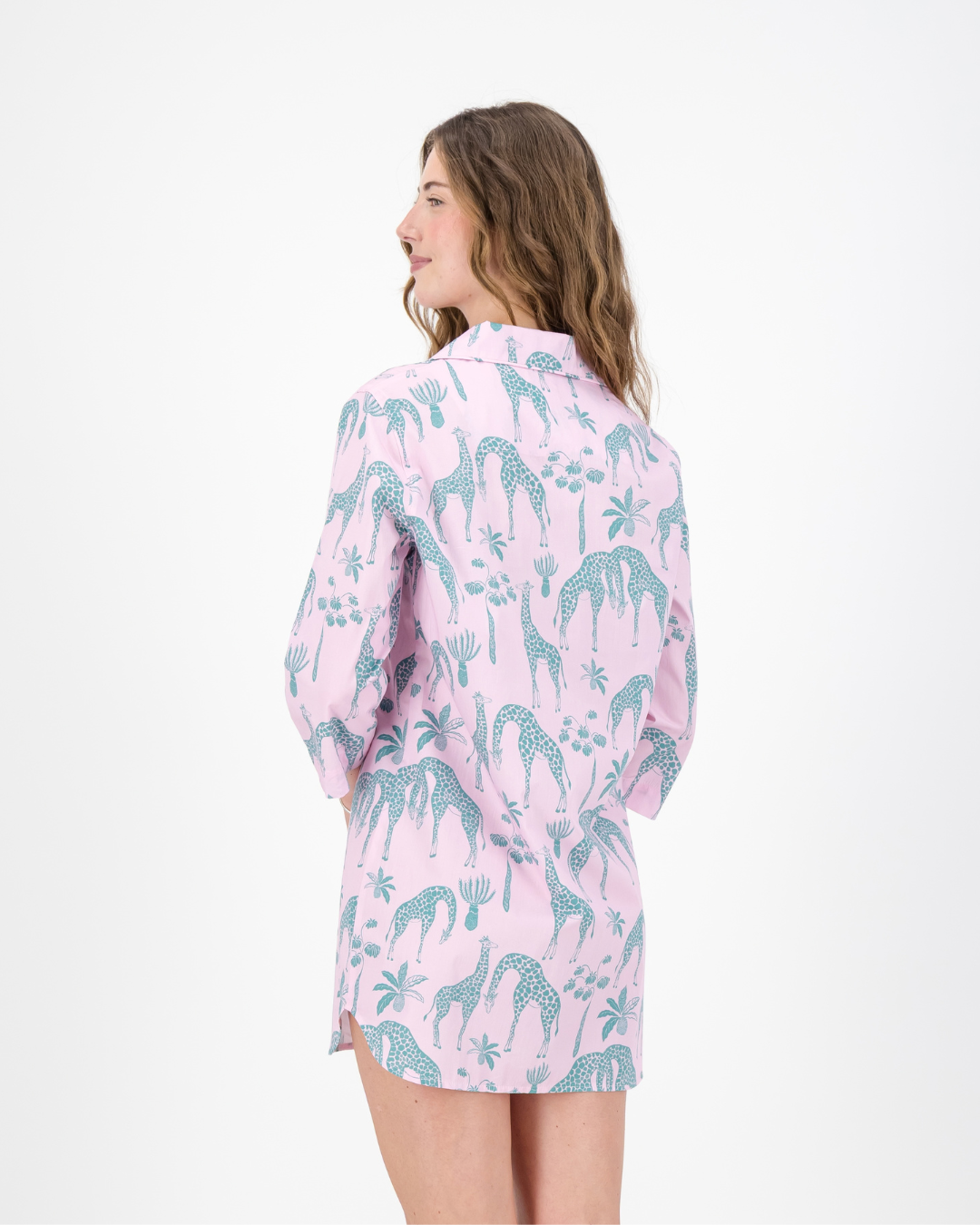 Womens Sleepshirt - Green Giraffes on Pink