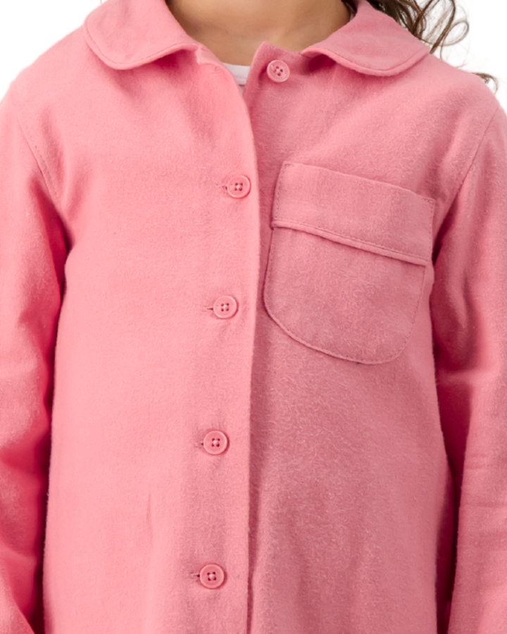 Girls Long Sleeve Sleep Shirt and Shorts Set - Plain Pink