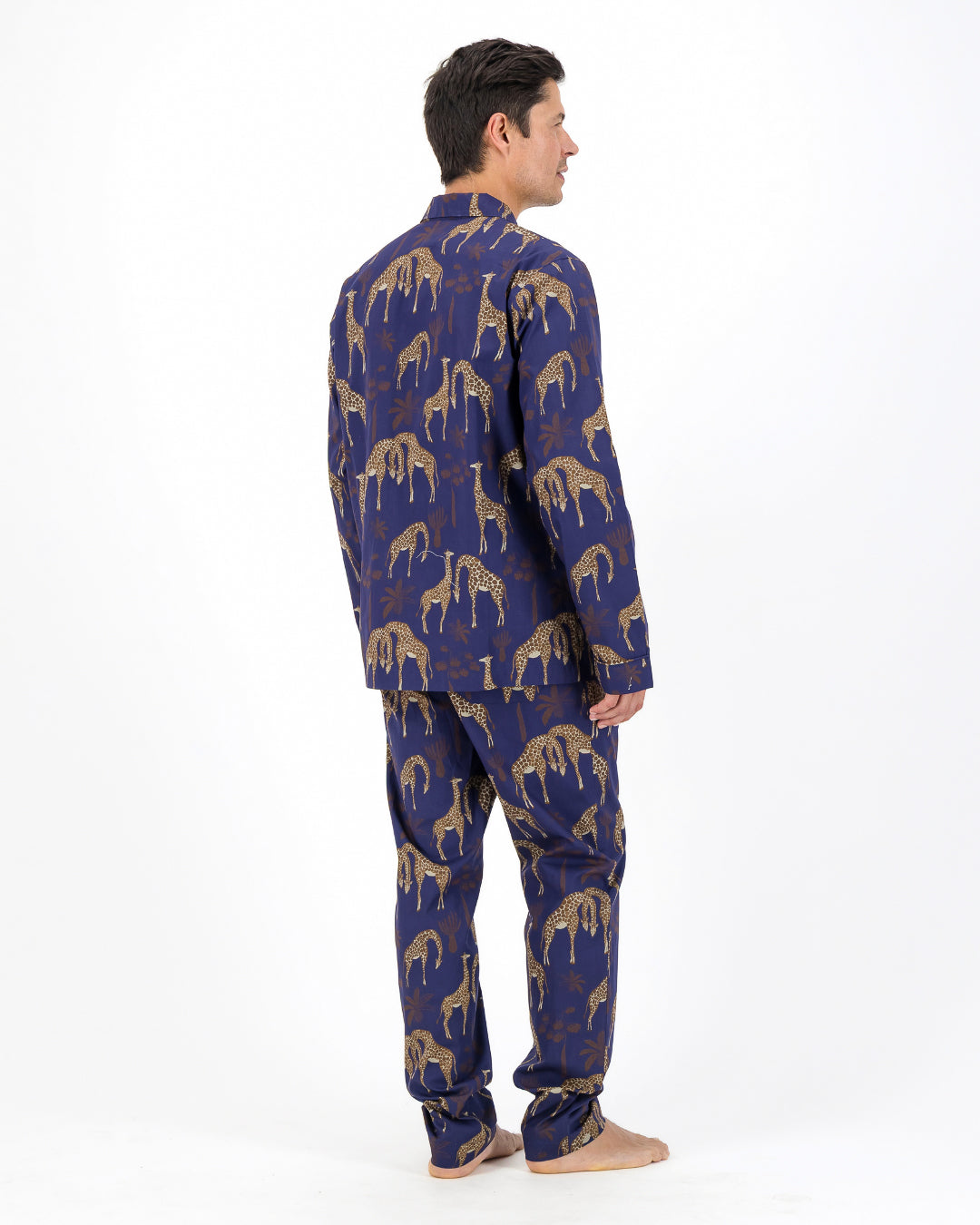 Mens Long Pyjamas - Brown Giraffes on Navy